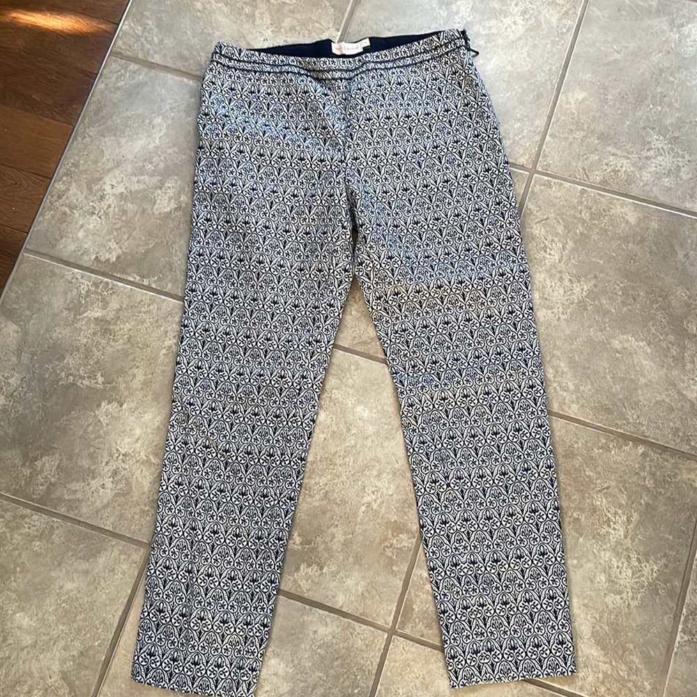 256. Tory Burch size 4 Tailored Pants blue/cream